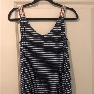 Striped Tank with Embroidery, blue and white striped tank top, women’s tank top